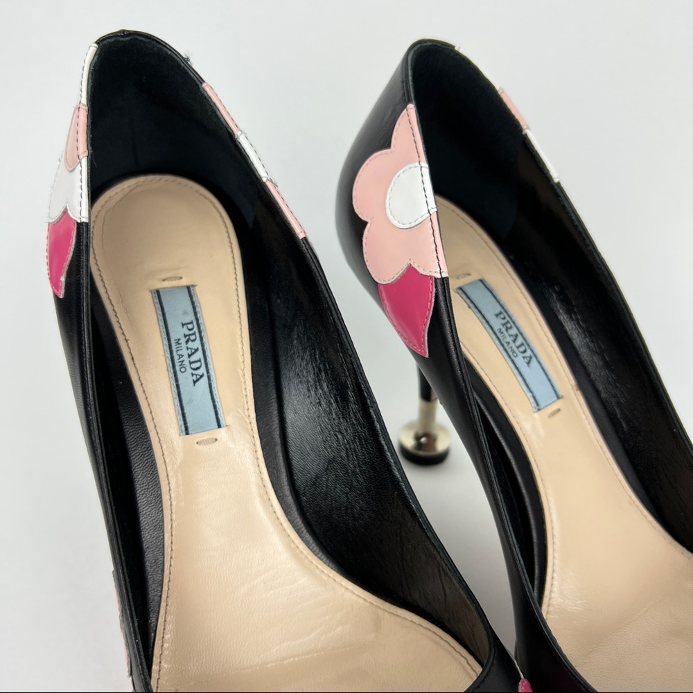 Prada Floral Leather Pointed Toe Heels - Picture 3 of 8
